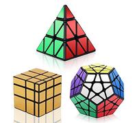 Vdealen Nero Magic Dodecahedron Megaminx + 3 x 3 x 3 x 3 piramid + 3 x 3 cm, colore: Oro Specchio Puzzle Cubo, Set di cubi dorati, AUTHFORT