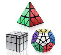 Vdealen Set di 3 Speed Collection Magic Cube Puzzle Bundle Pack-Piraminx, Megaminx, specchio d'argento 3x3x3, Colore Set, 1