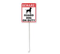 Vdenvileye Beware! Cartello di guardia cane in servizio con paletto, 17,5 x 22 cm, in alluminio antiruggine, decorazione per prato, per esterni, strada, strada, giardino, decorazione
