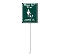 Vdenvileye Cartello comunitario in alluminio antiruggine con picchetto, con scritta "Please Don't Litter Help Keep Yard Sign with Stake", 11,5 x 15 cm, per esterni, strada, giardino