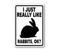Vdenvileye Cartello con scritta "I Just Really Like Rabbits, Ok?", 14 x 20 cm, in alluminio robusto, antiruggine, decorazione da parete per cortile, cortile, patio, portico