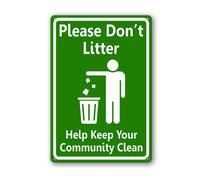 Vdenvileye Cartello con scritta in lingua inglese "Please Do Not Litter, Help Keep Your Community Clean", 14 x 20 cm, in robusto alluminio, antiruggine, decorazione da parete per cortile, cortile