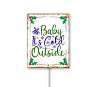 Vdenvileye Cartello invernale con paletto per esterni, 20,3 x 30,5 cm, in alluminio, con scritta in inglese "Baby Its Cold Outsid", decorazione natalizia per casa, cortile, giardino, cortile