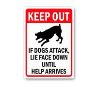 Vdenvileye Cartello Keep Out - If Dogs Attack, Lie Face Down Until Help Arrives Cartello 14 × 20 cm robusto alluminio metallo antiruggine decorazione da parete per cortile cortile patio portico
