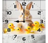 Vdenvileye Divertente orologio da parete per il bagno carino coniglio bianco che fa il bagno nella vasca da bagno 25 cm orologio quadrato alimentato a batteria silenzioso senza ticchettio adatto per
