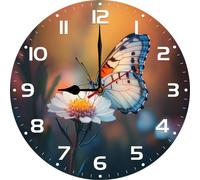 Vdenvileye Orologi da parete in legno farfalla ricoperto su un fiore fiorito orologio retrò vintage rotondo orologio decorativo casa paese senza ticchettio silenzioso silenzioso 25,4 cm