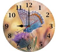 Vdenvileye Orologi da parete in legno Farfalla Roosted su un orologio di fiori selvatici retrò vintage rotondo orologio decorativo per la casa paese senza ticchettio silenzioso silenzioso 25,4 cm