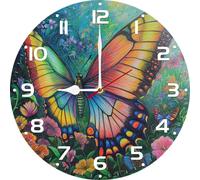 Vdenvileye Orologi da parete in legno Un arcobaleno farfalla orologio retrò vintage rotondo orologio decorativo per la casa paese senza ticchettio silenzioso silenzioso 25,4 cm