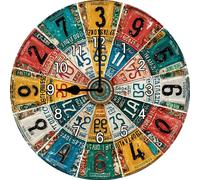 Vdenvileye Orologio da parete colorato con cuciture per targa per soggiorno, decorazione da 25,4 cm, da appendere, rotondo, silenzioso, senza ticchettio, funzionamento a batteria, facile da leggere