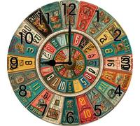 Vdenvileye Orologio da parete colorato con cuciture per targa per soggiorno, decorazione da 25,4 cm, da appendere, rotondo, silenzioso, senza ticchettio, funzionamento a batteria, facile da leggere