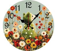 Vdenvileye Orologio da parete per camera da letto, 25,4 cm, silenzioso, senza ticchettio, in legno, con fiori e campo d'orso, orologi decorativi per soggiorno e camera dei bambini, funzionamento a