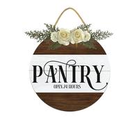 Vdenvileye Pantry Open 24 Hours Door Sign Home Decor Round Wood Wreaths Wall Hanging Sign Farmhouse Portico Signs Front Door Decoration for Housewarming Gift All Seasons Holiday, 27,9 cm