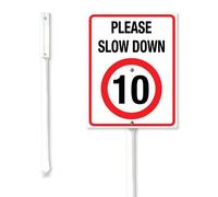 Vdenvileye Please Slow Down Speed Limit 10 Kph Yard Sign con palo antiruggine riflettente alluminio decorazione da giardino in piedi cartelli per esterni 20 x 30 cm