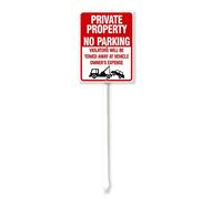 Vdenvileye Private Property No Parking Yard Sign with Stake 17,5 x 22 cm Rustproof Aluminum Lawn Decorations Violators Will Be Towed Away Sign for Outdoor Road Street Garden