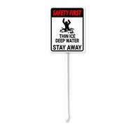 Vdenvileye Safety First Thin Ice Deep Water Stay Away cartello con paletto 11,5 x 15 cm in alluminio antiruggine decorazioni per prato cartello di sicurezza per esterni strada strada giardino