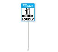 Vdenvileye Segnale di avvertimento in alluminio antiruggine con paletto, 11,5 x 15 cm, con scritta in lingua inglese "Please Knock Loudly Yard", per esterni, strada, strada, giardino, decorazione
