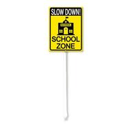 Vdenvileye Segnale di pericolo Slow Down School Zone Yard con paletto, 17,5 x 22 cm, in alluminio antiruggine, decorazione per prato, per esterni, strada, strada, giardino, decorazione