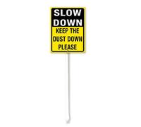 Vdenvileye Segnale Slow Down Keep The Dust Down Please Yard con paletto, 17,5 x 22 cm, in alluminio antiruggine, decorazione per prato, per esterni, strada, strada, giardino, decorazione
