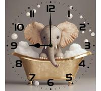Vdenvileye Simpatico elefante nella vasca da bagno orologio da parete quadrato divertente decorazione per il bagno silenzioso senza ticchettio alimentato a batteria adatto per soggiorno, bagno cucina