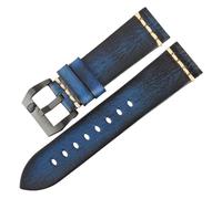 VDFNGFD Compatibile con cinturino for orologio in pelle di mucca fatto a mano, for blu vintage da 20 mm, 22, 24(Blue Black,19mm)
