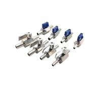 VDFNGFD Mini valvola a sfera con innesto a doppio tubo SS304 8mm 10mm 12mm 14mm manico blu o in acciaio compatibile acqua, birra, uso in acquario(Steel handle,12mm)