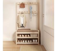 VDLLQYN, Appendiabiti da ingresso 3 in 1 con 10 ganci e panca portascarpe a 2 livelli, portacappelli in legno Rod nizer ,Panca portascarpe(Brown,31.5inch)