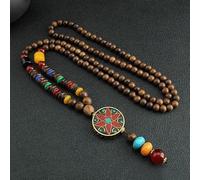 VDLLQYN, Collana con Catena for Maglione in Stile Etnico retrò Thangka con Perline di Legno, Stile Cinese, for Uomo e Donna, Accessori for Collana Lunga Nepalese, Collana con Ciondolo Thangka(C)