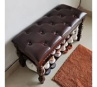 VDLLQYN, Con design vintage e cuscino in pelle, panca portaoggetti rustica for ingresso con scarpiera a 3 livelli e gamba romana ,Panca portascarpe(Brown,90x30x48cm(35x12x19inch))