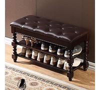 VDLLQYN, Con design vintage e cuscino in pelle, panca portaoggetti rustica for ingresso con scarpiera a 3 livelli e gamba romana ,Panca portascarpe(Walnut,60x35x48cm(24x14x19inch))