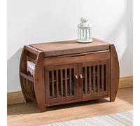 VDLLQYN, Con porta riviste, scarpiera rustica, mobiletto for ingresso con seduta imbottita in lino, marrone ，Panca portascarpe(72x46.5x32cm(28x18x13inch))