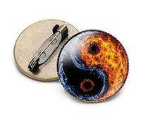 VDLLQYN, Spille Yin Yang Nero Bianco Tai Chi Farfalla Drago Modello gatto Spilla rotonda Gemma di cristallo di vetro Perni in metallo,Spille(5)
