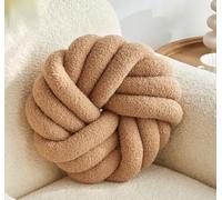 Vdoioe Cuscino rotondo con nodo kaki, 35 cm, morbido cuscino a sfera in peluche fatto a mano, cuscino annodato moderno decorativo per la casa, cuscino annodato per letto, camera da letto, divano