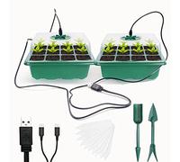 VDYXEW Confezione da 2 vassoi per sementi con luci a LED, per piantine, riutilizzabili, mini kit di propagatori per serra, propagatori di semi con coperchi
