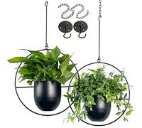VDYXEW Fioriera sospesa per interni ed esterni, con ganci in metallo, moderna piantana da parete e da soffitto, minimalista, da appendere alla parete, per decorazione della casa, colore nero (2 pezzi)