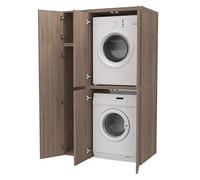 VE.CA - Mobile Lavatrice e Asciugatrice - Mobile Lavanderia, Made in Italy - 67x108x188 cm Salvaspazio Verticale con Mobile Ante, Robusto e Stabile (Noce, Doppio Verticale con Mobile)