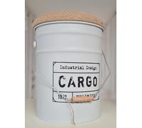 VEA SRL Sgabello Pouf contenitore in stile industriale 31x40 cm,Bianco, Sgabello decorativo in metallo camera da letto e soggiorno, Coperchio/seduta Morbida(FIL 61125 Bianco)