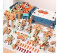 VEAIS - Set di attrezzi per bambini con trapano, set di attrezzi per bambini con panca degli attrezzi, giocattolo Montessori per oltre 2 anni, giocattolo educativo