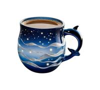 Veasbuu Cute Coffee Mug - Dolphin Wave Pattern Glass Cup, Sea Sea Theme Design, Aesthetic Clear Glassware with Handle for Hot or Cold Drinks, Novelty Beverage Cup, 300ml Blue Transparent