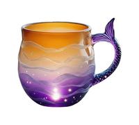 Veasbuu Sea Charm Coffee Cup - Artistic Mermaid Tail Design, Sturdy Transparent Glass, Ideal for Latte, Milk, Juice, Hot Chocolate, Stylish Tableware for Kitchen, Office, Patio, Apartment, 12oz