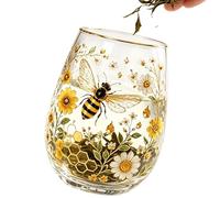 Veasbuu Vintage Aesthetic Glass Cup 14oz Bee Bird Themed Embossed Tea Cup