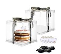 Vebetter 2 Pezzi Scatola per Torta Trasparente, 26 x 26cm Scatole Regalo Plastica con Coperchio Scatola per Torta a Doppio Strato Scatole per Esposizione per Imballaggio da Forno per Dessert (8 inch)