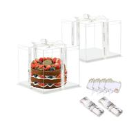 Vebetter 2 Pezzi Scatola per Torta Trasparente, 26 x 26cm Scatole Regalo Plastica con Coperchio Scatola per Torta a Doppio Strato Scatole per Esposizione per Imballaggio da Forno per Dessert (8 inch)