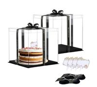 Vebetter 2 Pezzi Scatola per Torta Trasparente, 26 x 26cm Scatole Regalo Plastica con Coperchio Scatola per Torta a Doppio Strato Scatole per Esposizione per Imballaggio da Forno per Dessert (8 inch)