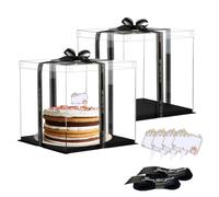 Vebetter 2 Pezzi Scatola per Torta Trasparente, 30 x 30cm Scatole Regalo Plastica con Coperchio Scatola per Torta a Doppio Strato Scatole per Esposizione per Imballaggio da Forno per Dessert,10 inch