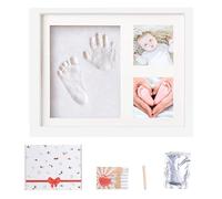 Vebetter Cornice Impronta Mani e Piedi Neonati, Impronta Bambino Cornice Bambino Baby con Porta Foto in Legno del Bambino - Kit Impronte Neonato Perfetto per Neonato Ricordo Regalo, Bianco.