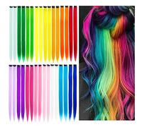 Vebetter Extension Clip Capelli Colorati, 24 Pcs Colored Clip In Hair Extensions Accessori Capelli Bambina Arcobaleno Resistente Al Calore Dritto Highlight Hairpieces Fashion Party Hair Estensioni.