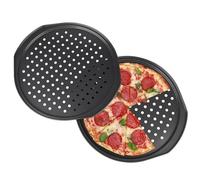 Vebulon Set di 2 teglie per pizza, rotonde, in acciaio inox, forate, antiaderenti, per pizza, torte di fiamma, pane e torte