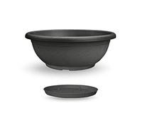 Veca Garden Ciotola Rotonda Naxos con Sottovaso Integrato 40 cm, Vaso per Piante e Fiori, Plastica Resistente, Antracite