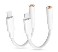 Vecbmn 2 Pack Adattatore Cuffie per iPhone, Lightning to Jack 3.5mm Cavo Aux Audio Dongle Convertitore, Adattatore Lightning Jack Cuffie, Compatibile con iPhone 14/13/12/11/Xs/XR/X/8/7