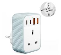 Vecbmn Adattatore 5 in 1 per Regno Unito ed Europa, adattatore da viaggio UE Schuko con 4 porte USB (2 USB-C e 2 U-S-B-A), 1 presa, adattatore da viaggio europeo per Germania, Spagna, Francia